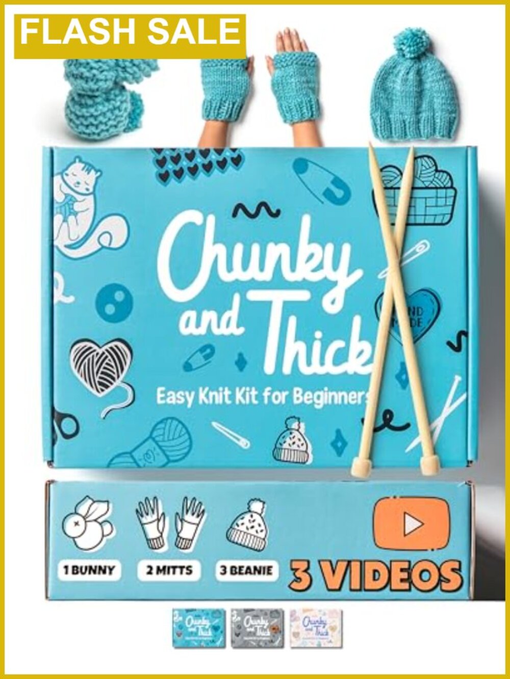 Beginner Knitting Kit Super Bulky Yarn Bamboo Needles Learn to Knit Set